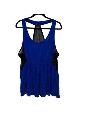 Cacique Lane Bryant 18/20 Blue Black Mesh Panel Tank Top Sheer Racerback Flowy